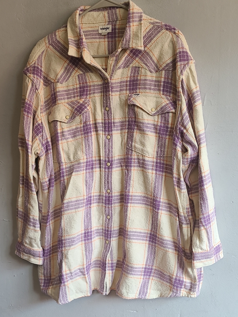 Women's large XL western style shacket jacket heavyweight Wrangler pearl snap-up